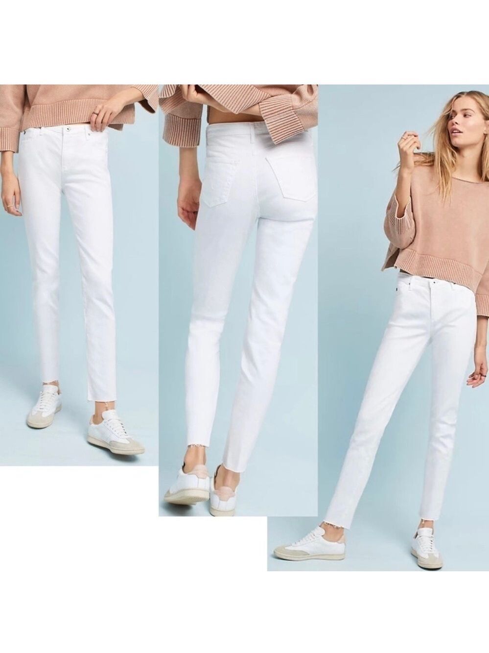 AG Adriano Goldschmied white The Stevie Ankle Slim Straight Ankle denim jeans 29